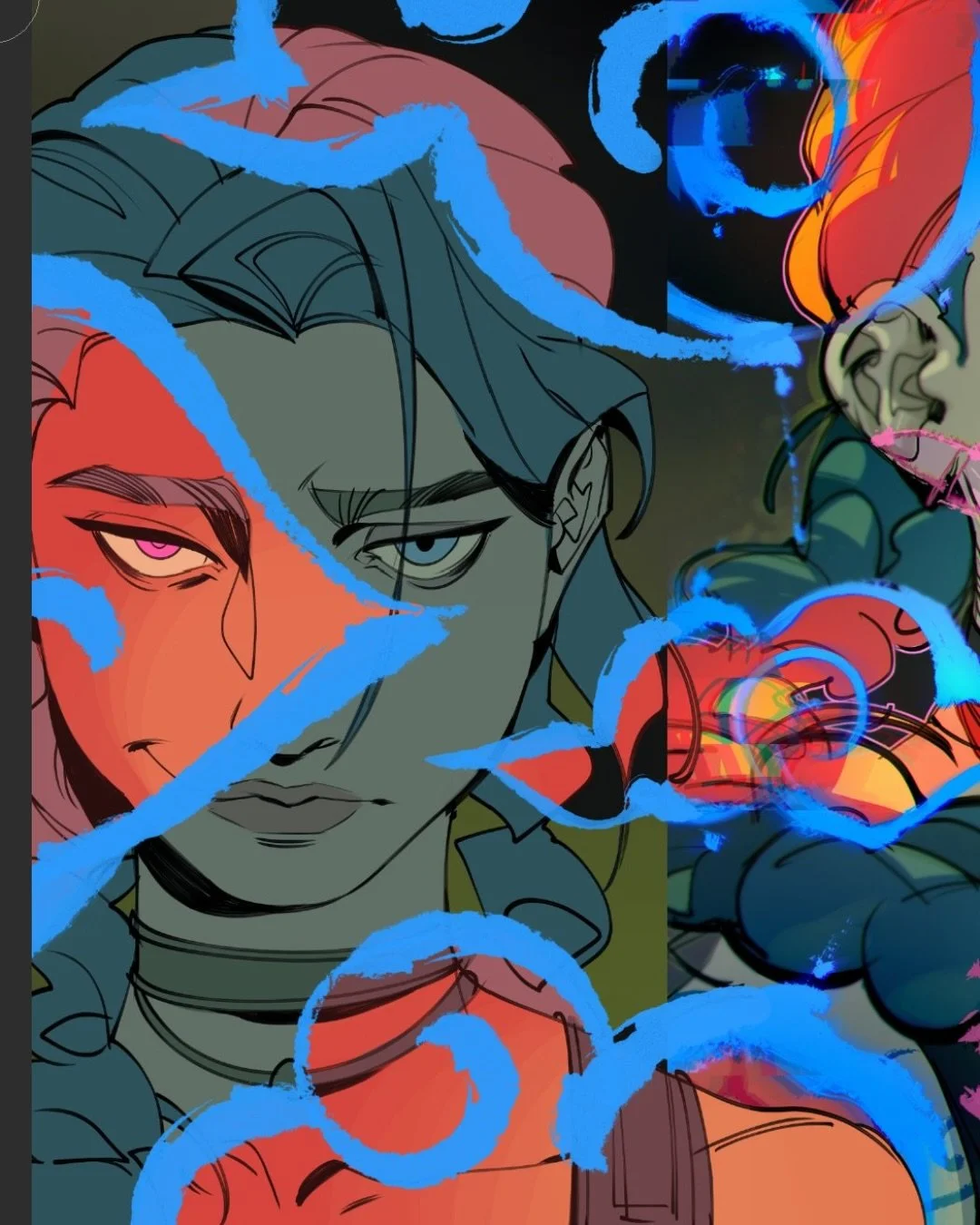 #WIP of a Jinx TCG Playmat I&rsquo;m working on! 💥 For those that don&rsquo;t know, I&rsquo;m OBSESSED with #Riftbound right now and I&rsquo;ve always loved card games so I&rsquo;ll be giving TCG merch a try! Finished version is on Patreon and I&rsq