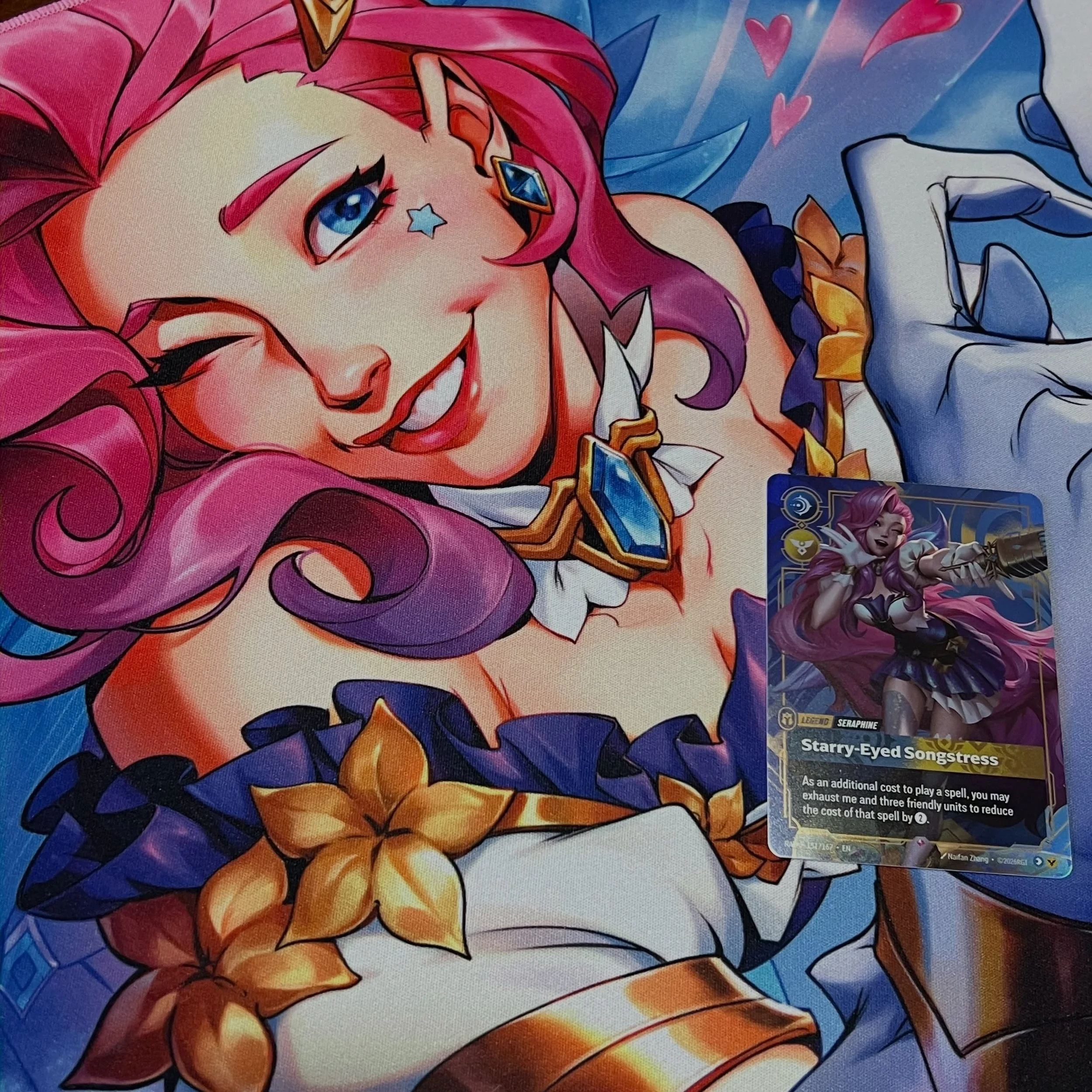 Thank you so much for all the love! 🥹💕 These are finally in the shop if you wanna snag one at store.artbynips.com 💌 Cards will come soon and giveaways will be on Twitter/Patreon 🥰 #tcg #seraphine #riftbound #leagueoflegends #kda