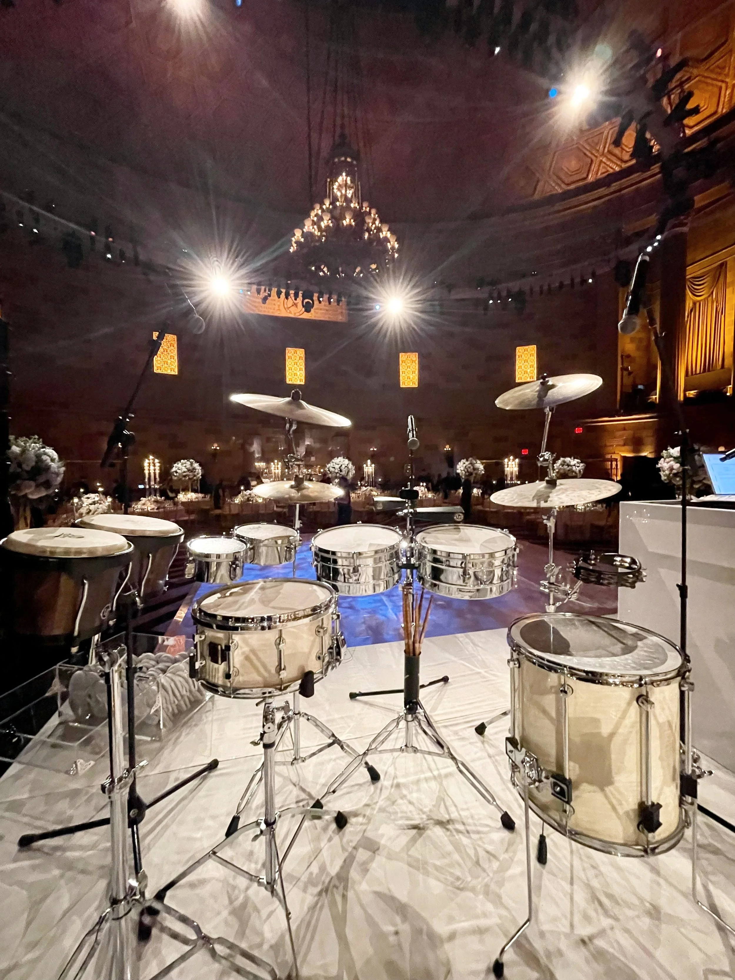 Gotham hall drum set for hybrid DJ and Percussion performance with a Band in New York