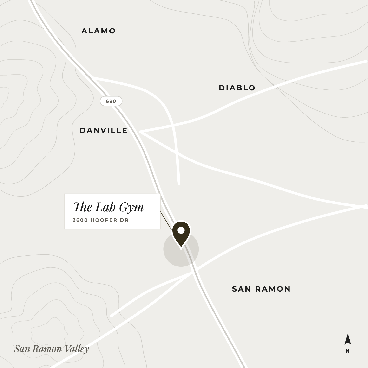Map of The Lab Gym in San Ramon CA zoomed to the San Ramon Valley