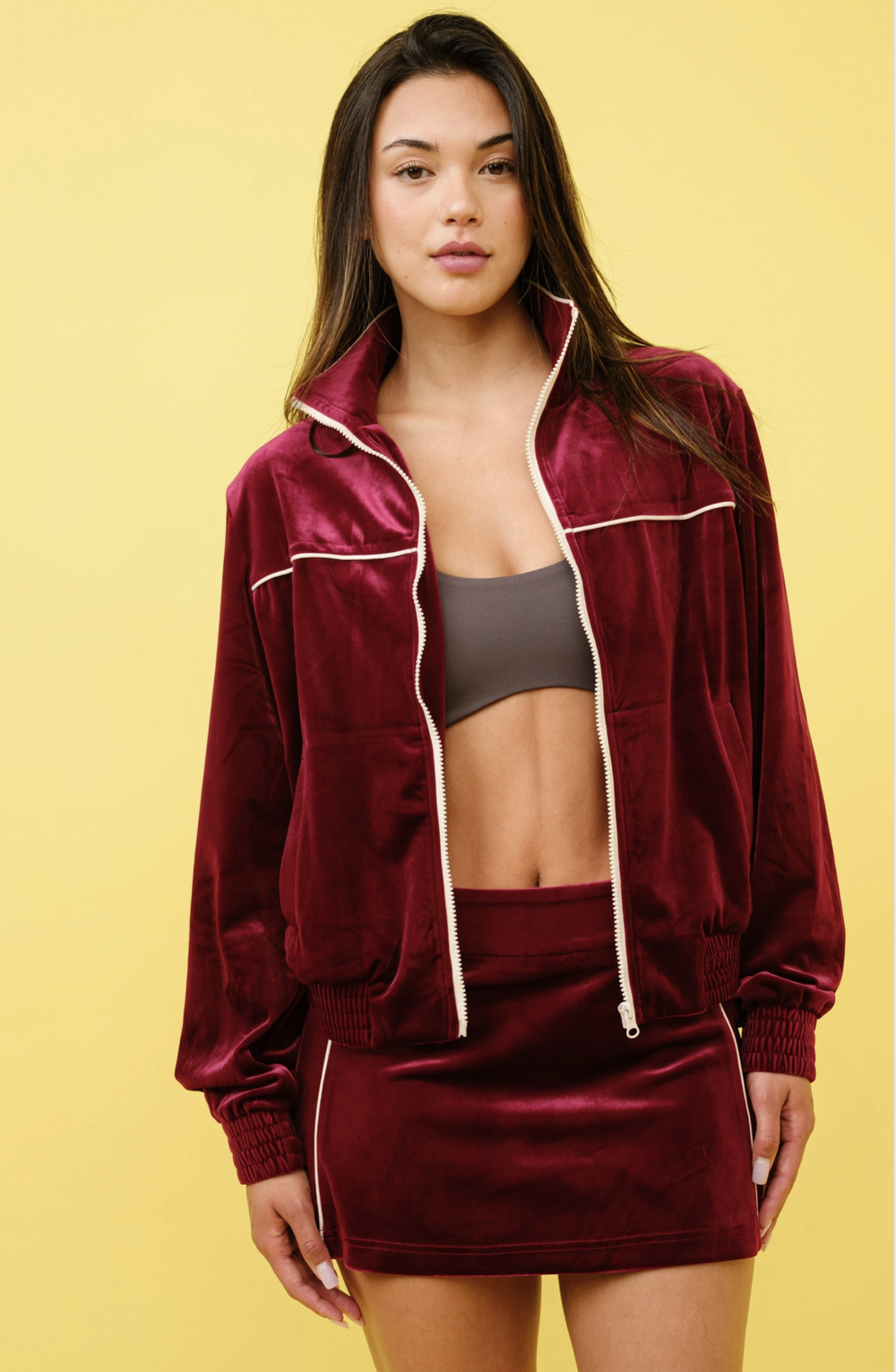 Velour Track Jacket in Ruby Red — HUM+BEE