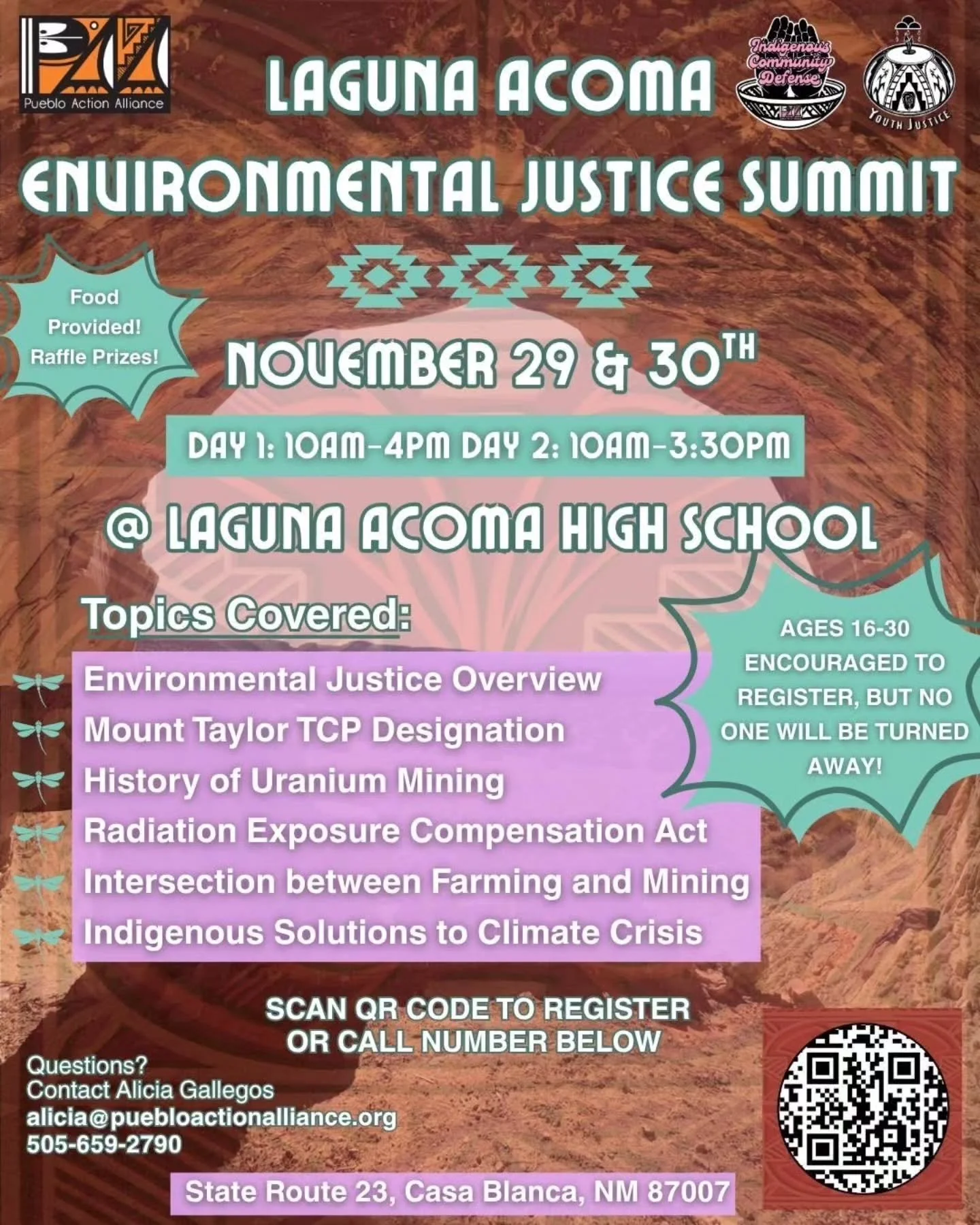 Attention Laguna and Acoma Pueblo community members! 

🌄 We are excited to announce a collaboration with the Laguna-Acoma High School to host our first Laguna Acoma Environmental Justice Summit! A Two-Day event!

🌄 This is an opportunity to learn f