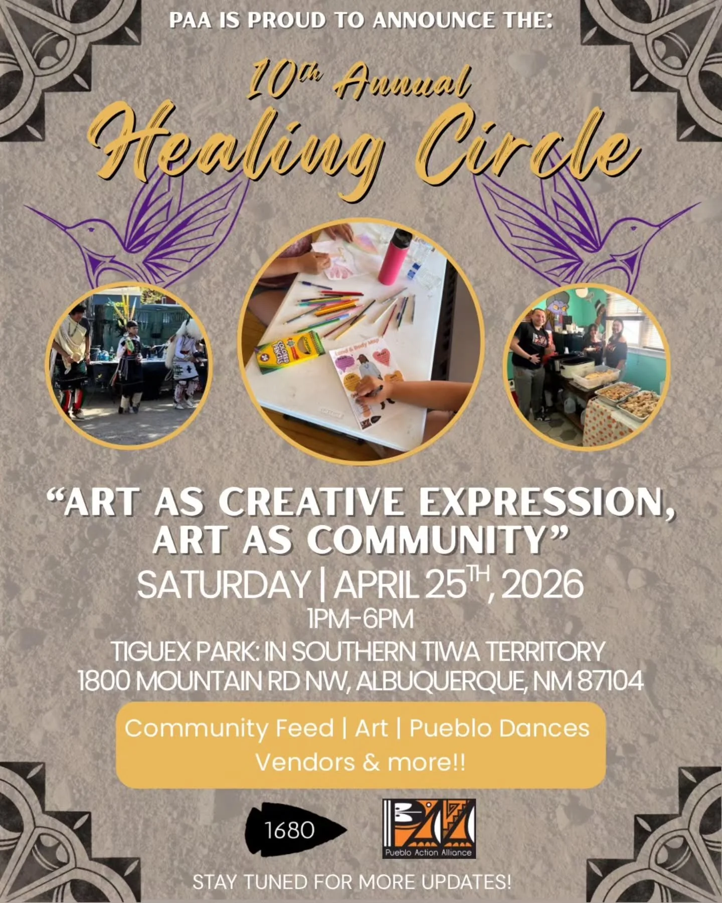 🌻 PAA is proud to announce the 10th Annual Healing Circle! - &ldquo;Art as creative expression, art as community!&rdquo; 🌻

This year we want to celebrate BIG so we are moving this year&rsquo;s event to📍Tiguex Park! We hope you join us on Saturday