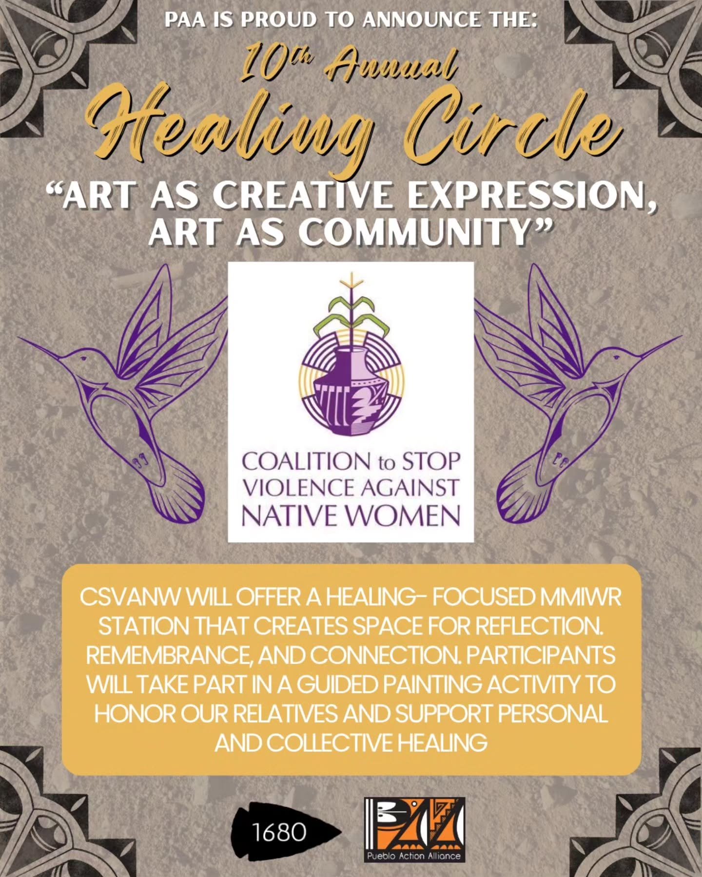 🏔 10th Annual Healing Circle 🏔
💫 Saturday, April 25, 2026 💫

✨️ Greetings Relatives! 

We are excited to announce our second creative station with the Coalition to Stop Violence Against Native Women.

🟣 The Coalition to Stop Violence Against Nat