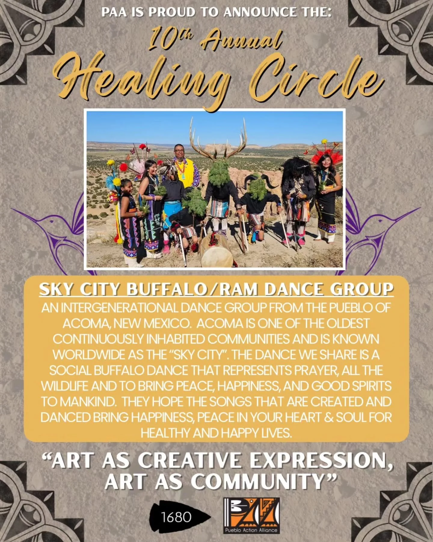 🏔 10th Annual Healing Circle 🏔
💫 Saturday, April 25, 2026 💫

We are excited to announce our next dance group for tomorrow's Healing Circle event!

✨️SKY CITY BUFFALO / RAM DANCE GROUP ✨️
They are an intergenerational dance group from the Pueblo o
