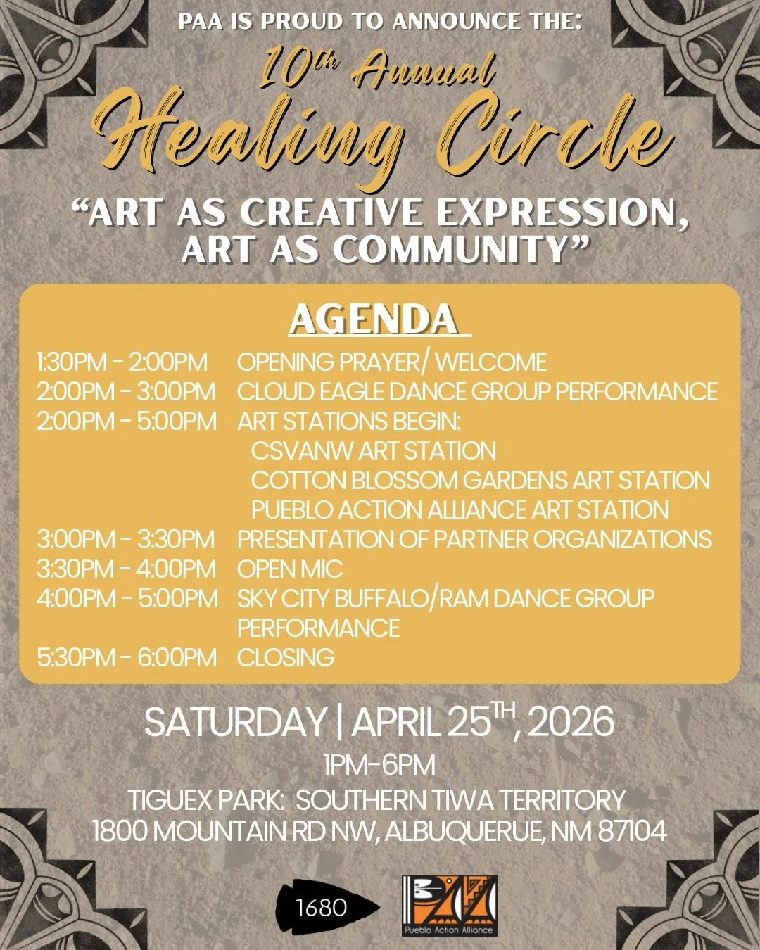 ⚡️TODAY!!! ⚡️
🏔 10th Annual Healing Circle 🏔
💫 Saturday, April 25, 2026 💫

✨️ Greetings Relatives! 

We are excited to be with you all TODAY for this community based event! Bring your while family to join art stations, community feed, and listeni