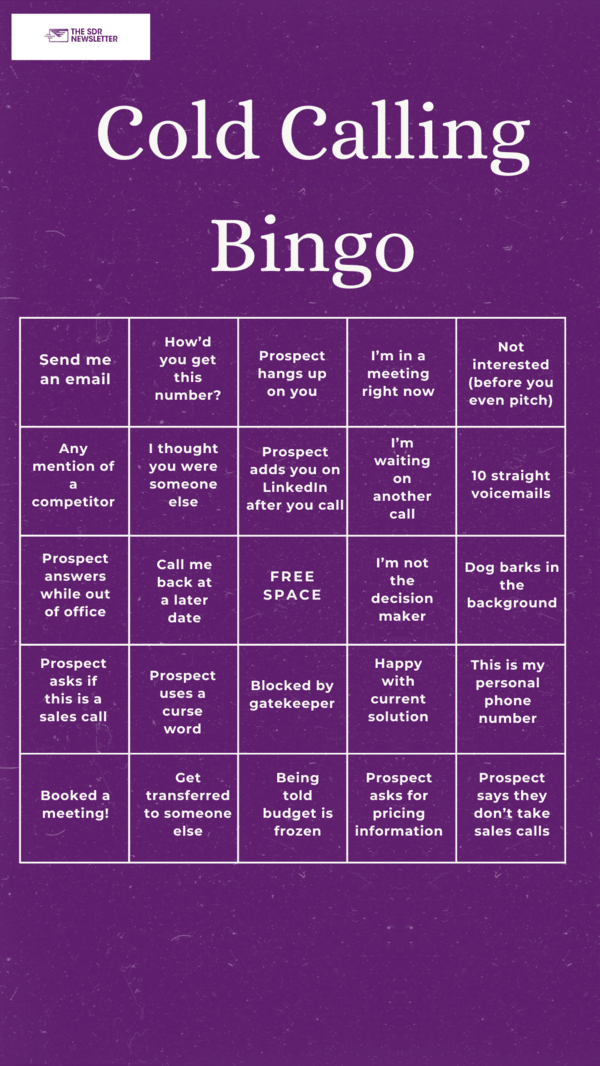 Cold Calling Bingo Card — The SDR Newsletter
