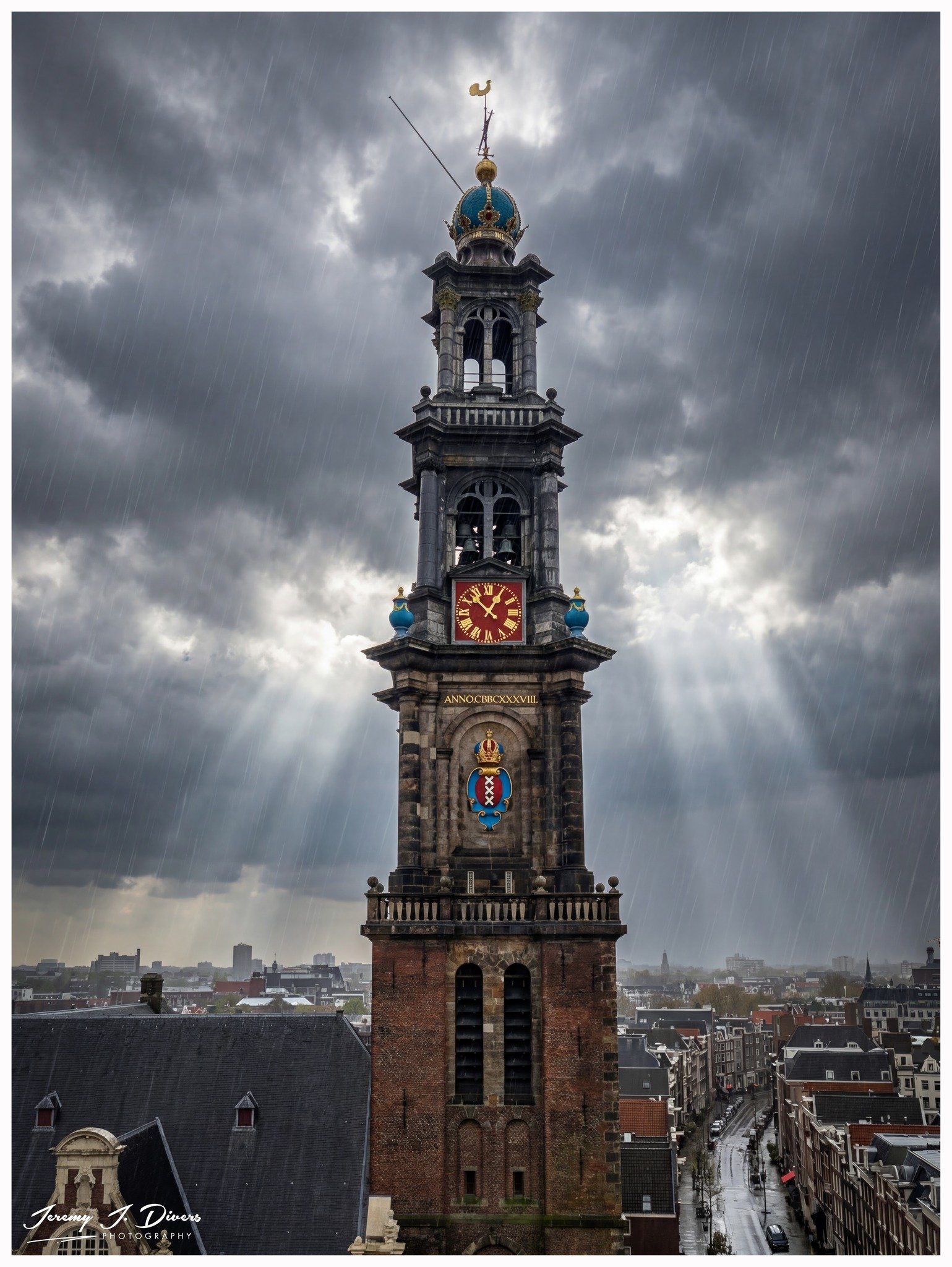 "God Rays Over Westoren Tower" Amsterdam, Netherlands