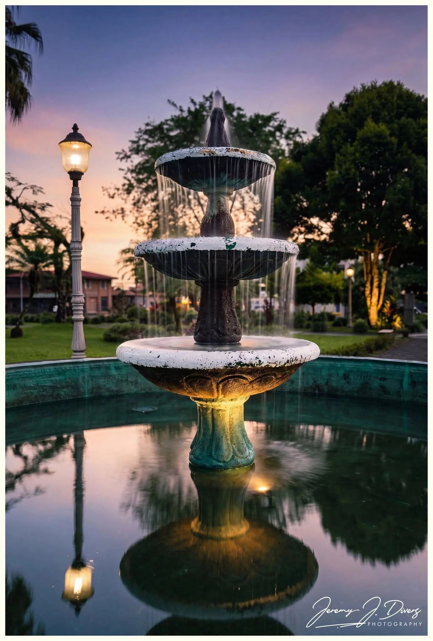 “Twilight Fountain Reflections” Parque de La Fortuna, Costa Rica