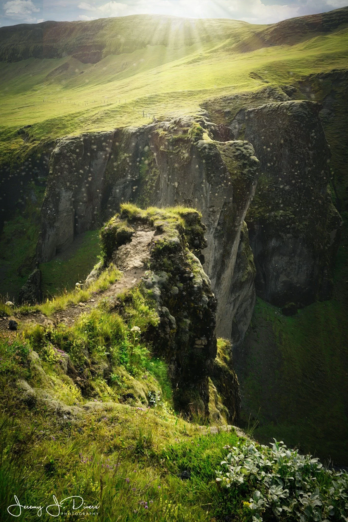 "Grassy Ledge Over a Rocky Ravine" Fjaðrárgljúfur, Kirkjubæjarklaustur, Iceland