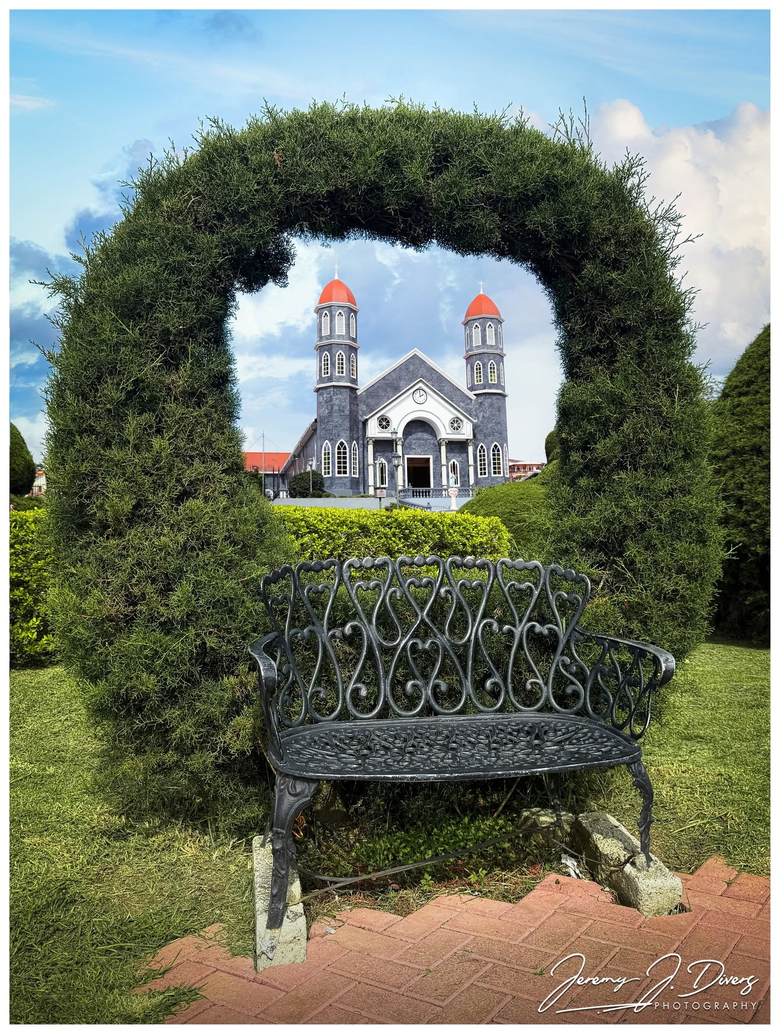 “Through the Garden Arch” Church of San Rafael in Zarcero, Costa Rica