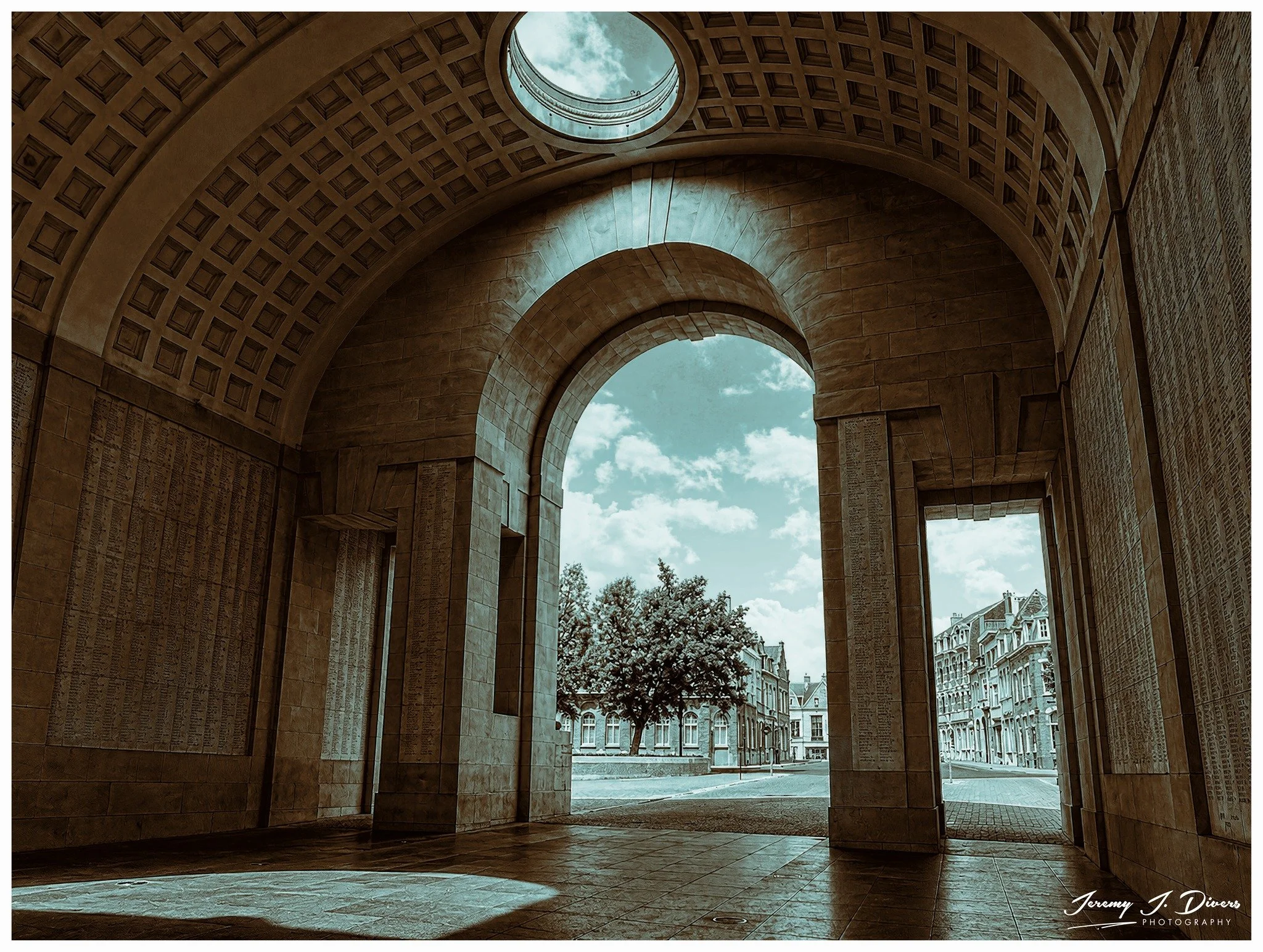 "Inside the Menin Gate Memorial," (Blue Tone) Ypres, Belgium