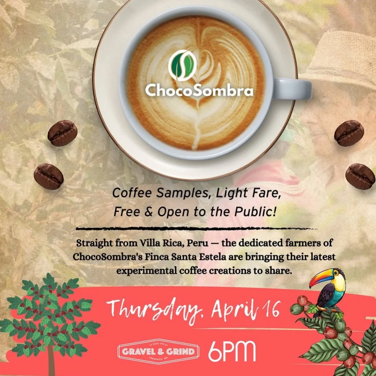 Next week, our growers are coming into town all the way from Villa Rica, Peru and we couldn&rsquo;t be more excited to welcome the incredible hands behind every cup we serve. 

Their first stop? Gravel &amp; Grind.

Join us for a special evening as w
