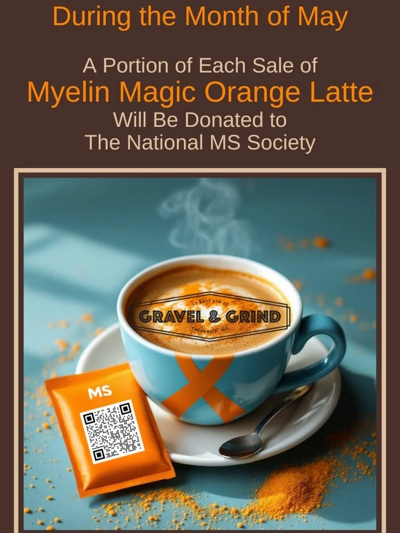 Today is world MS Day.  Throughout the Month of May, we&rsquo;ve had the Myelin Magic latte on the menu.  We will be donating a portion of the proceeds from that sale of this featured latte to the National MS Society.  Thank you to all the folks who 