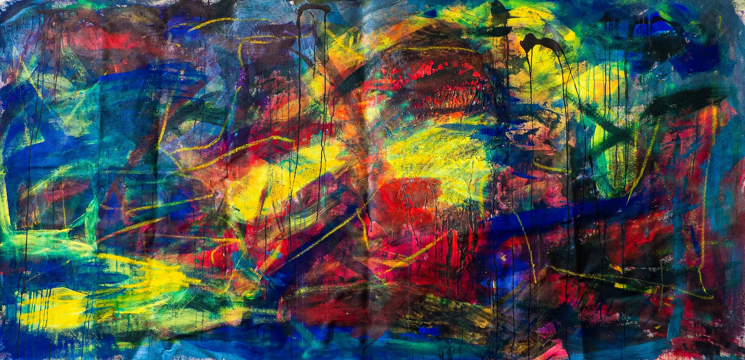 JUNGLE Berlin Series Acrylic &amp; Oil Pastel on Canvas 107” x 53” 2019