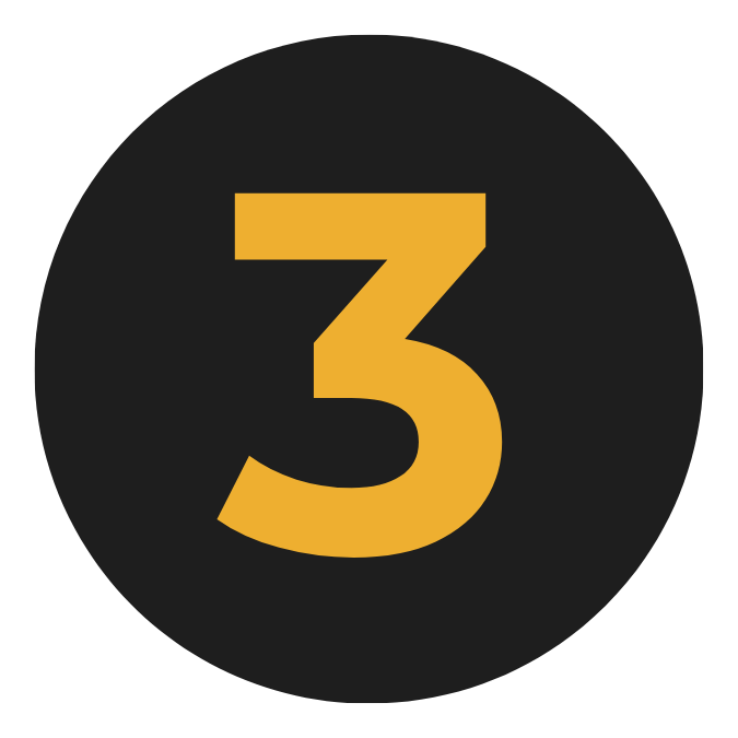 Number three in gold on a black circular background.