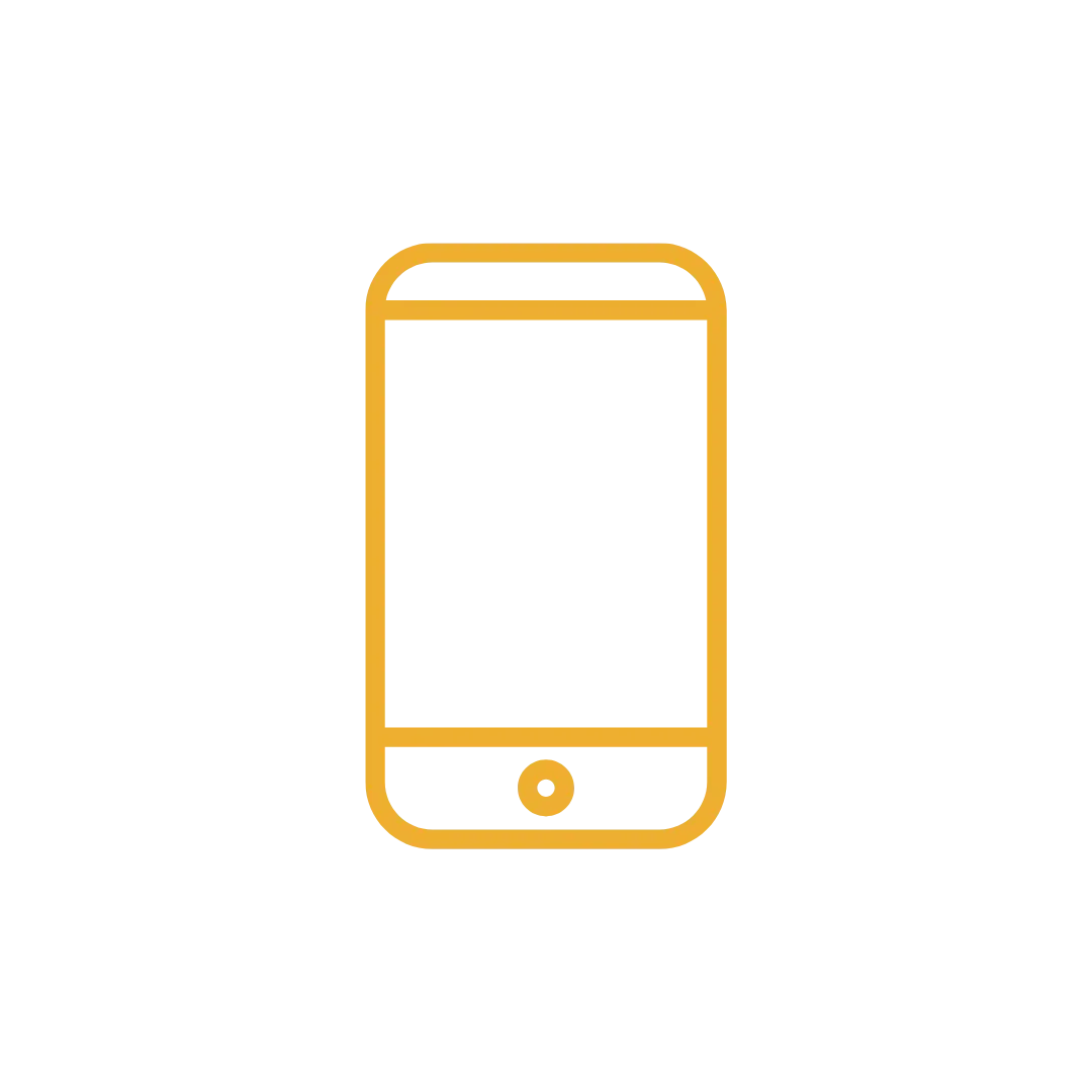 Minimalist illustration of a smartphone in gold outline on a black background.