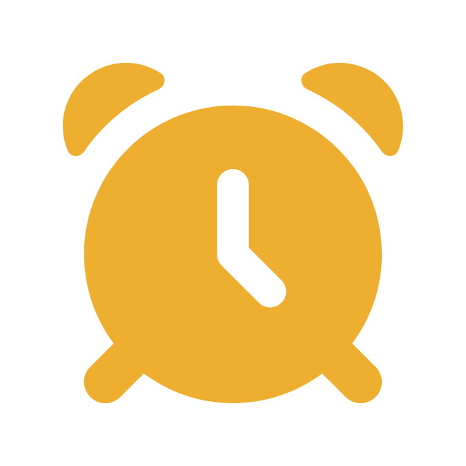 Icon of a yellow alarm clock with black hands showing 7:00.