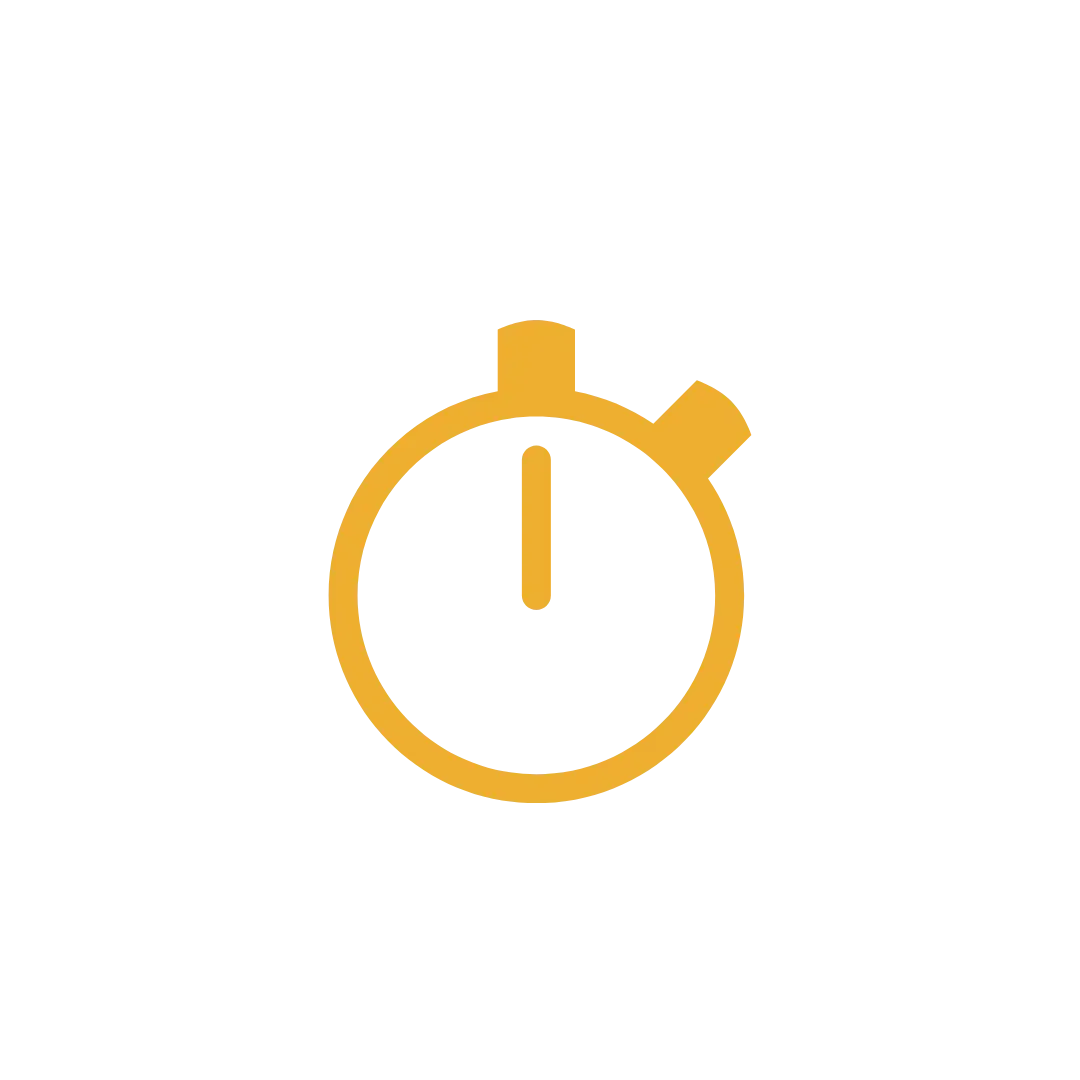 Icon of a stopwatch with a yellow outline and a black background.
