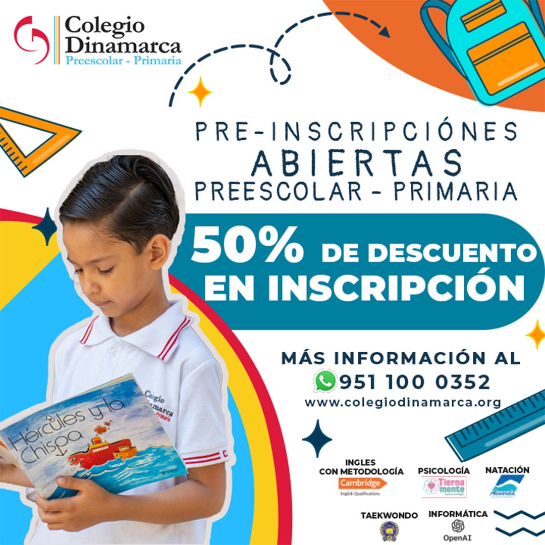 🏫📖 &iexcl;El Nivel PRIMARIA en el Colegio Dinamarca! 
&Uacute;ltimos d&iacute;as de nuestro gran descuento en Pre-inscripci&oacute;n ⏳✨
💡 Tu hijo merece una educaci&oacute;n de calidad en un ambiente seguro y con grandes oportunidades de aprendiza