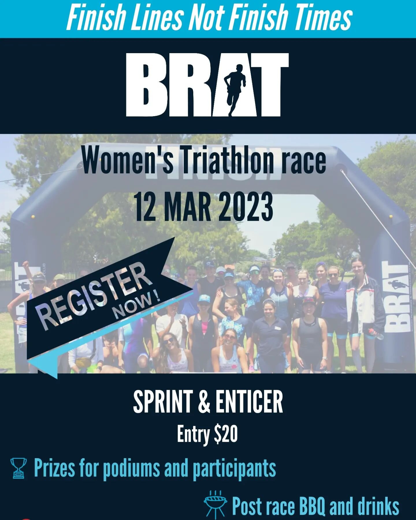 Our Saturday's race will kick off with our women's waves. All levels are welcome!

If you have never done a tri before our lovely triathletes will be there to help you set up 😊

Sign up now https://www.bratclub.com.au/eastern-tri-series/races