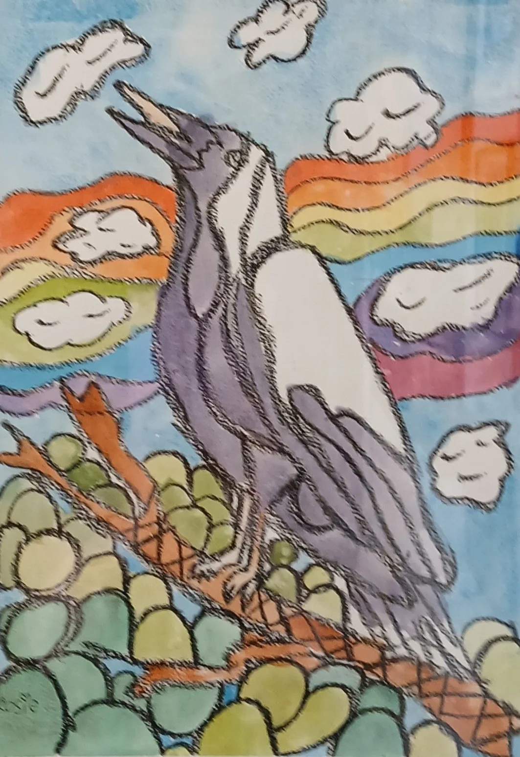 Under 12 Commended $50
'Rainbow Magpie'
Crayon & watercolour
by Rosie Colyer