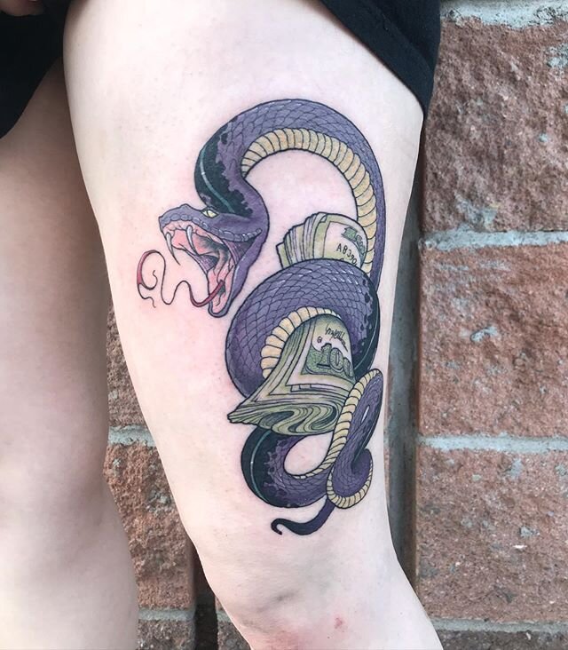 Thank you @ghostface_shygirl for taking one of my designs 💵🐍 .
.
.
.
.
.
#tats #tatt #tatts #tatted #tattoo #tattoos #tattooed #tattooedlife #tattooedlifestyle #ink #inked #inkedup #inkedlife #inkedlifestyle #tattooartist #tattooartists #ladytattoo