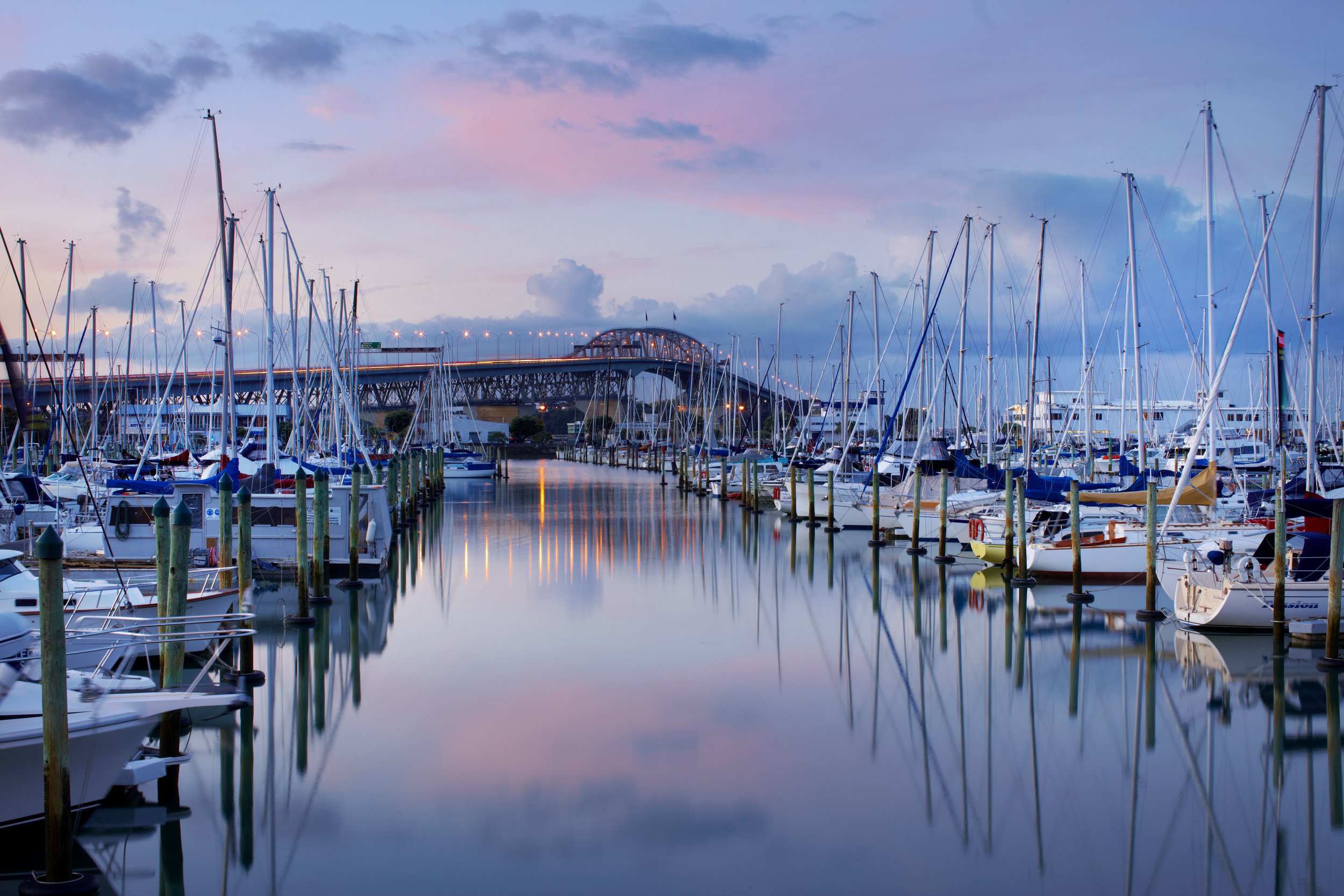 Yachts at sunset, Westhaven Marina with Auckland Harbour Bridge_77984.jpg