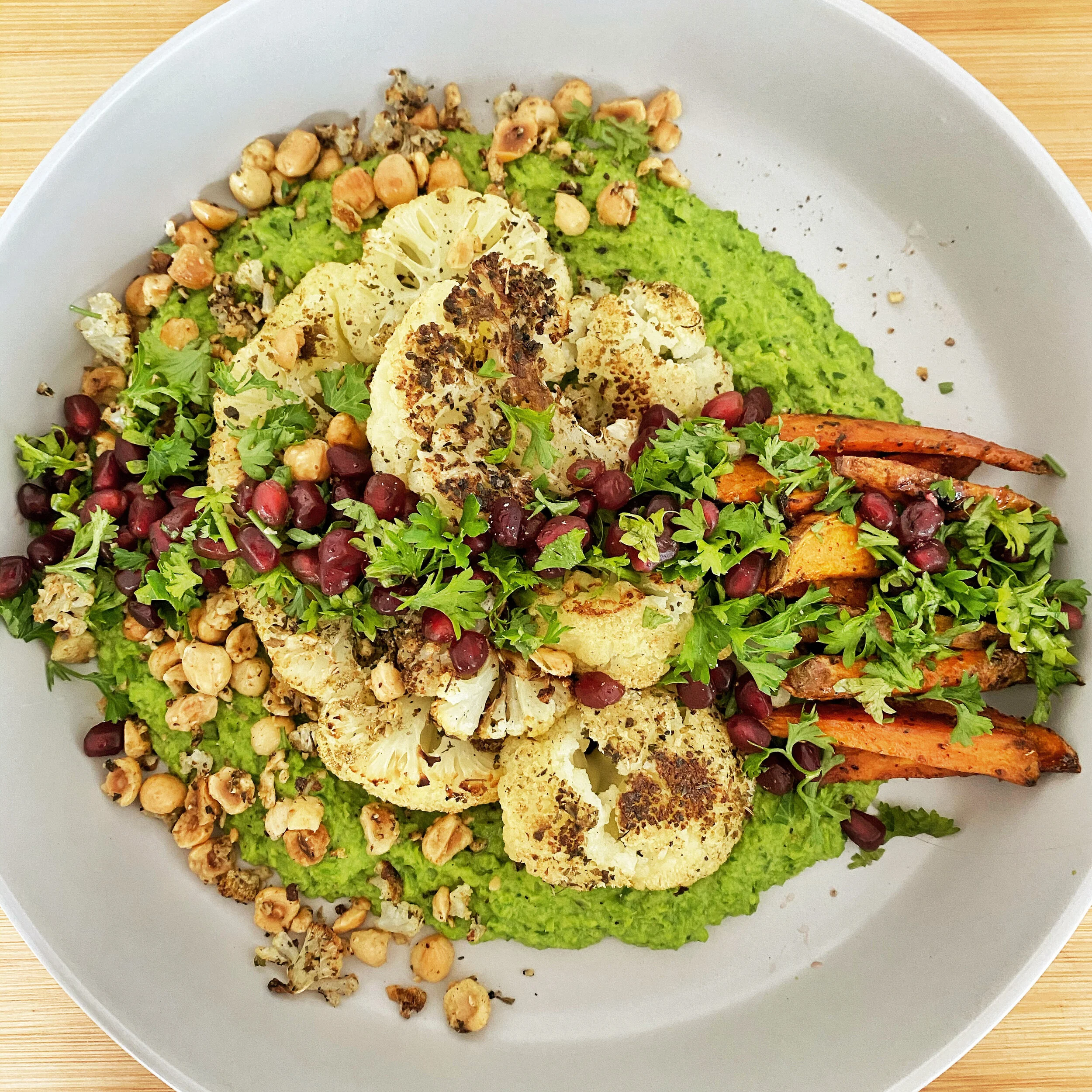 Cauliflower Steaks and Pea Puree