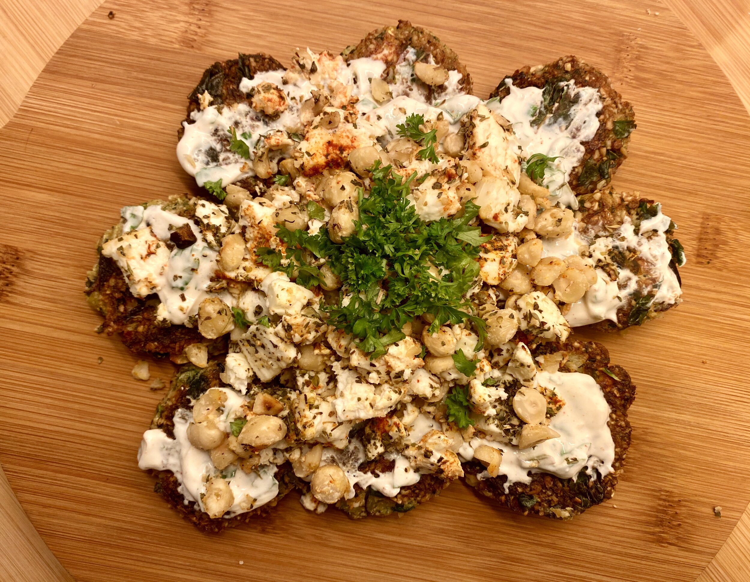 Zucchini Fritters w/ Hazelnut Feta