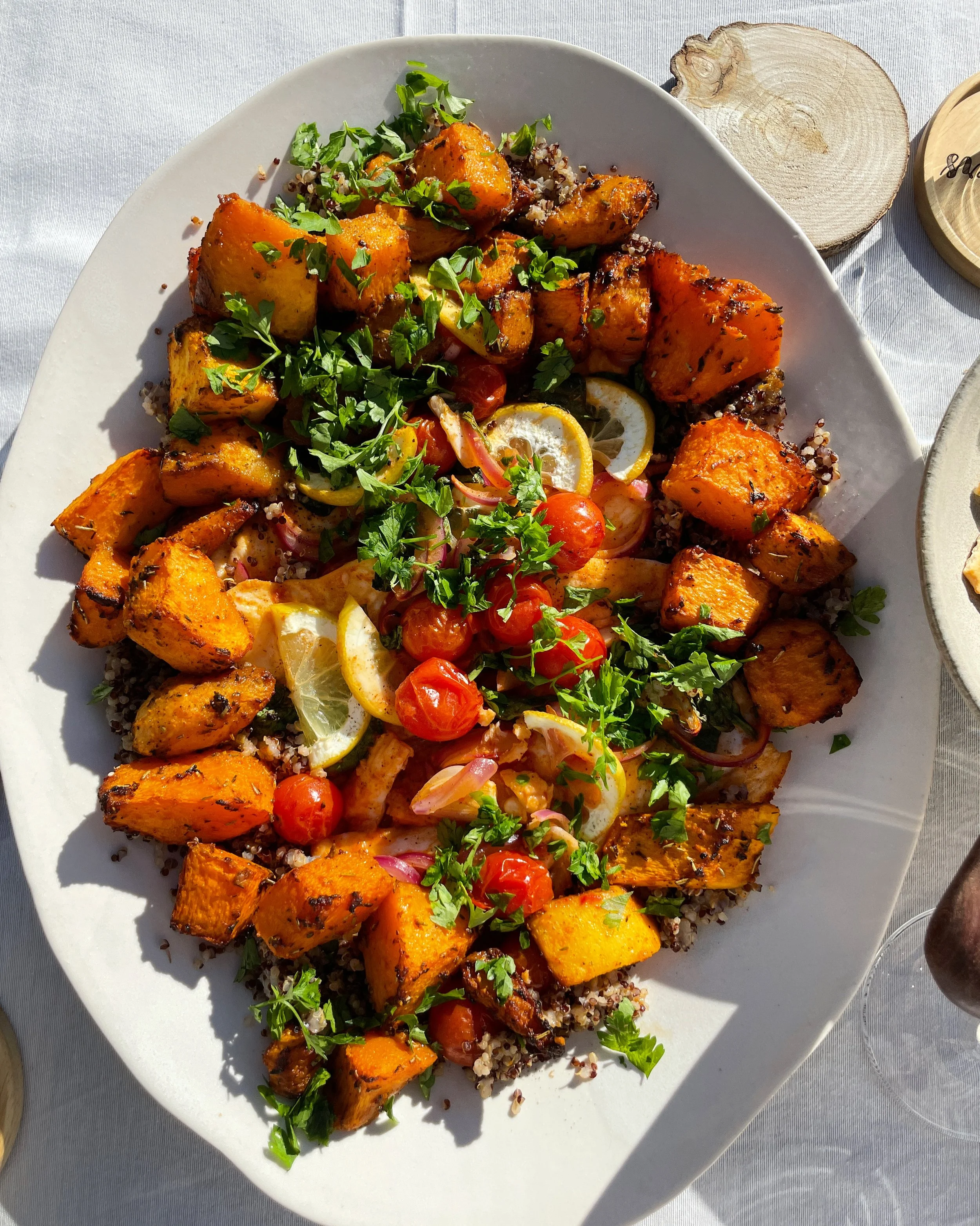 Roasted Pumpkin with Harissa Fish &amp; Quinoa 