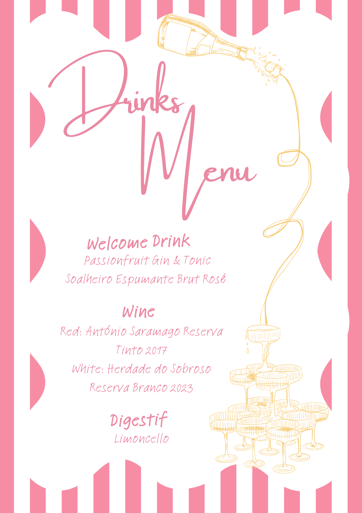 Pink Summer Menu Template (Food & Drink Menu + Name Cards) — Nonna Lizzie