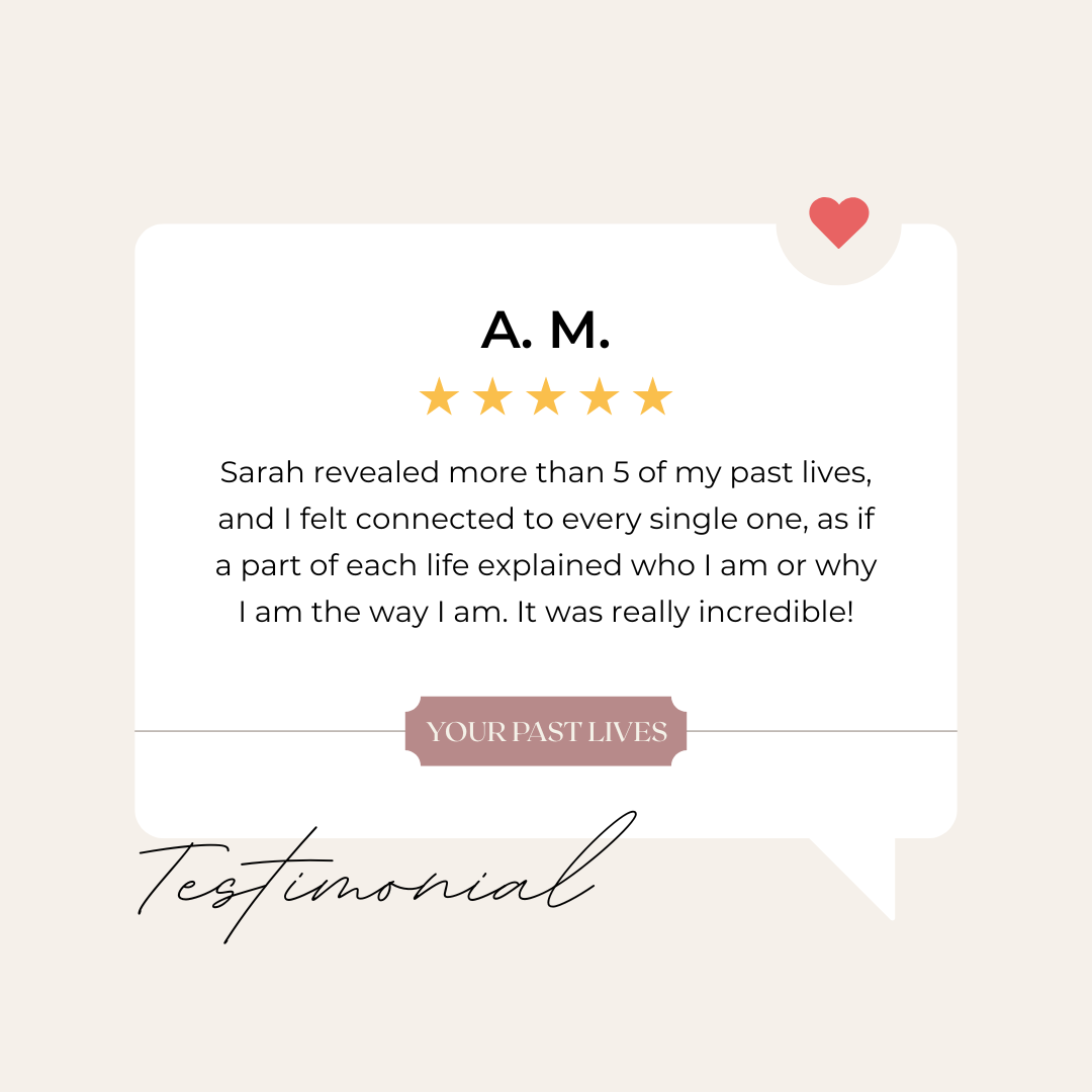 Testimonial card with five-star rating, praise for Sarah, and handwritten signature, pink heart icon at the top right