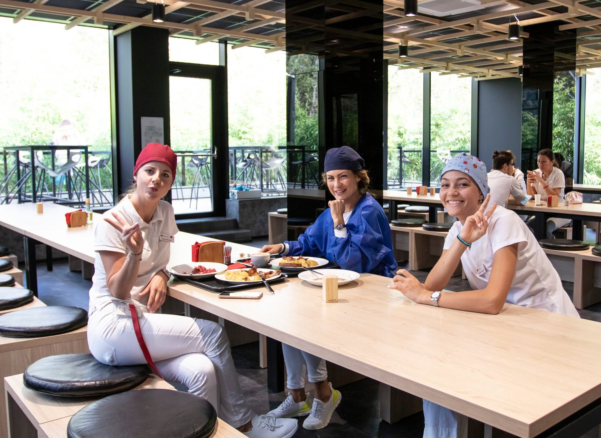 Healthy lunch and free drinks are available to all team members guarantee high energy.