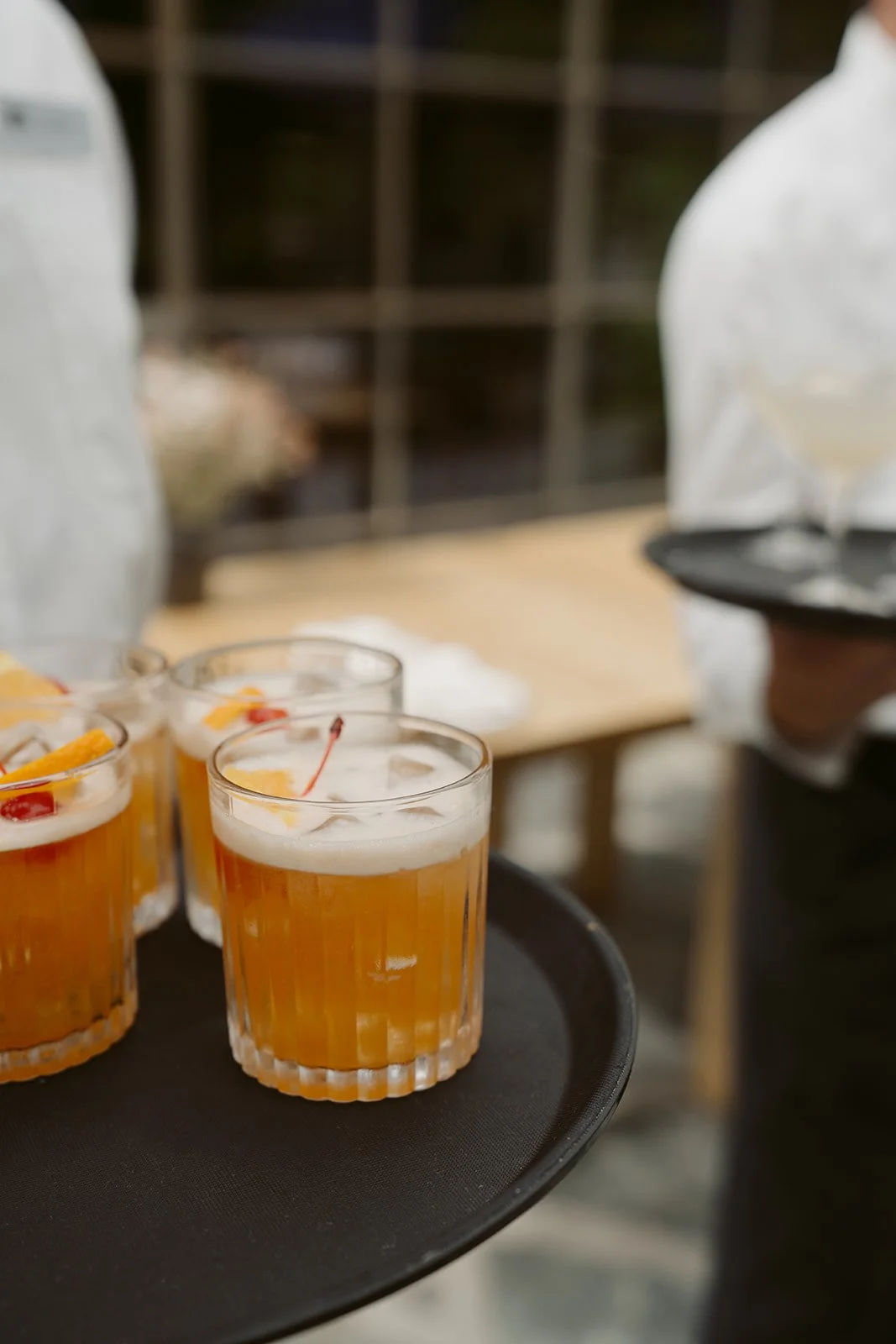 Cocktails served during Ayrburn wedding cocktail hour Queenstown