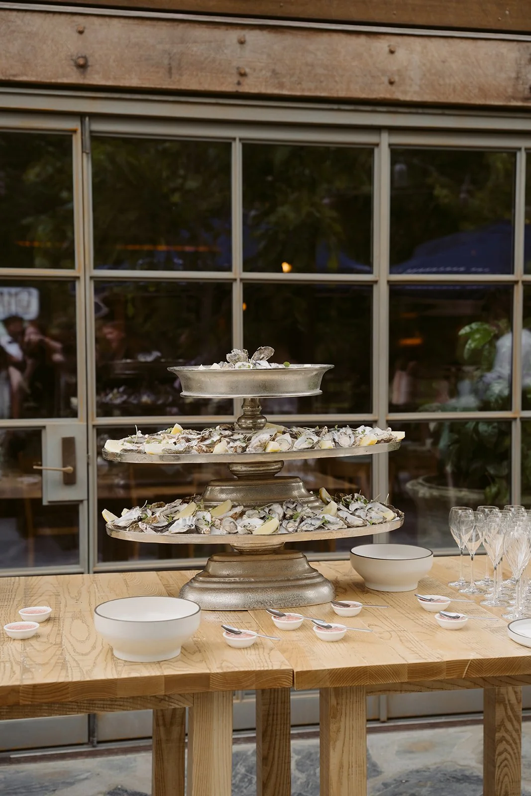 Oyster station during Ayrburn wedding cocktail hour Queenstown