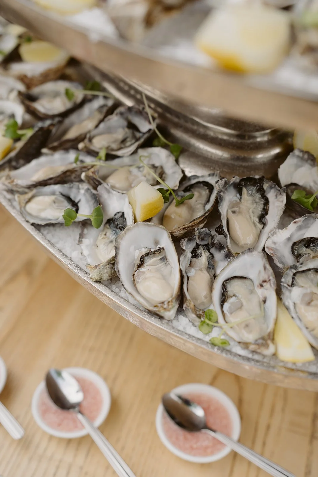 Oyster station during Ayrburn wedding cocktail hour Queenstown