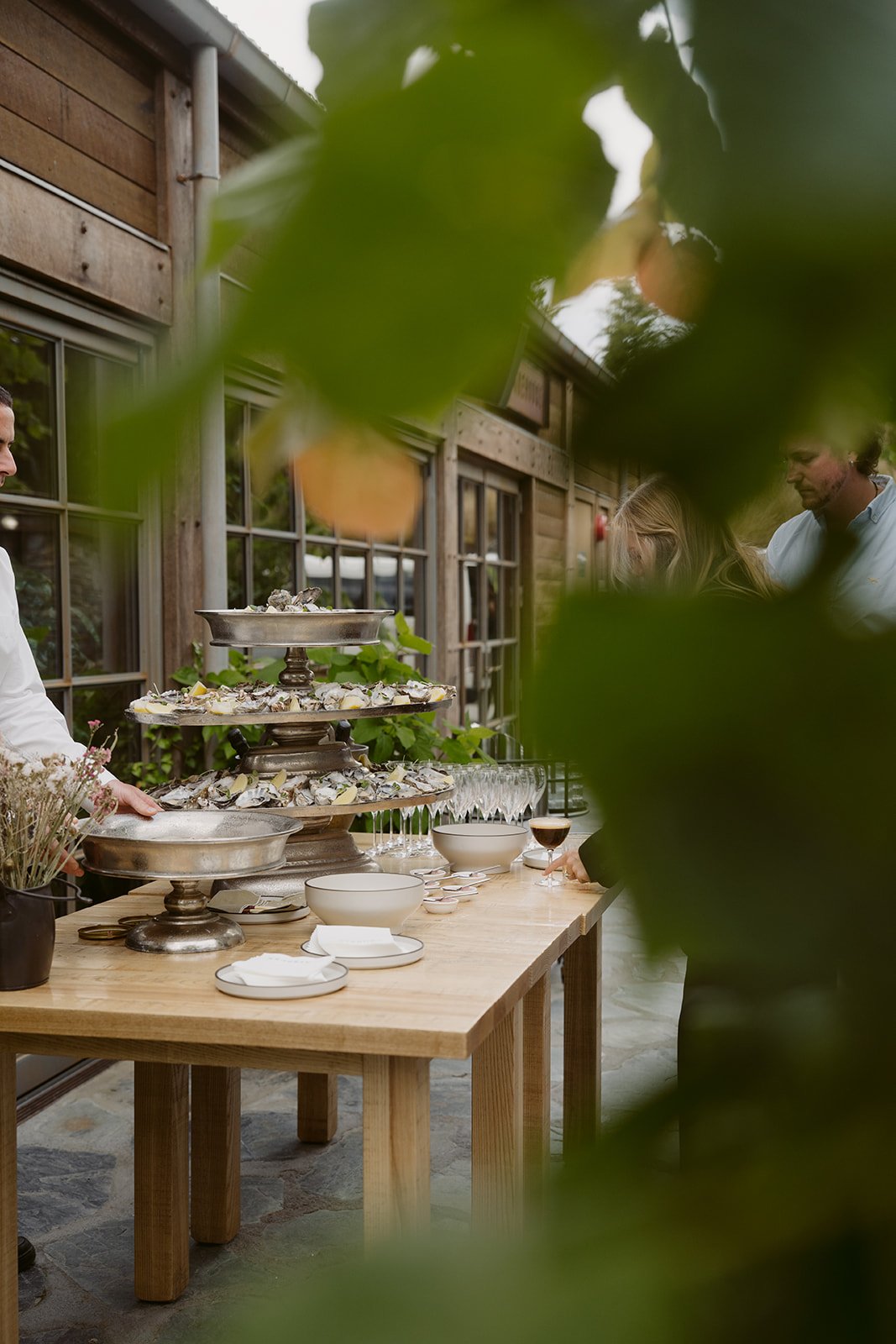 Oyster station during Ayrburn wedding cocktail hour Queenstown