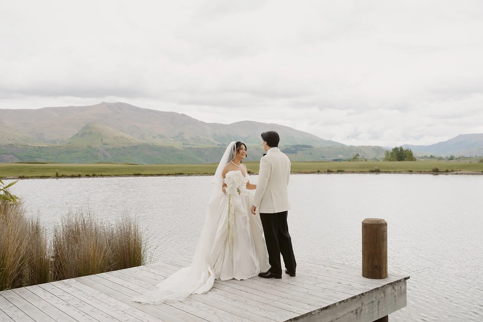 First look at Millbrook Resort jetty during Queenstown destination wedding