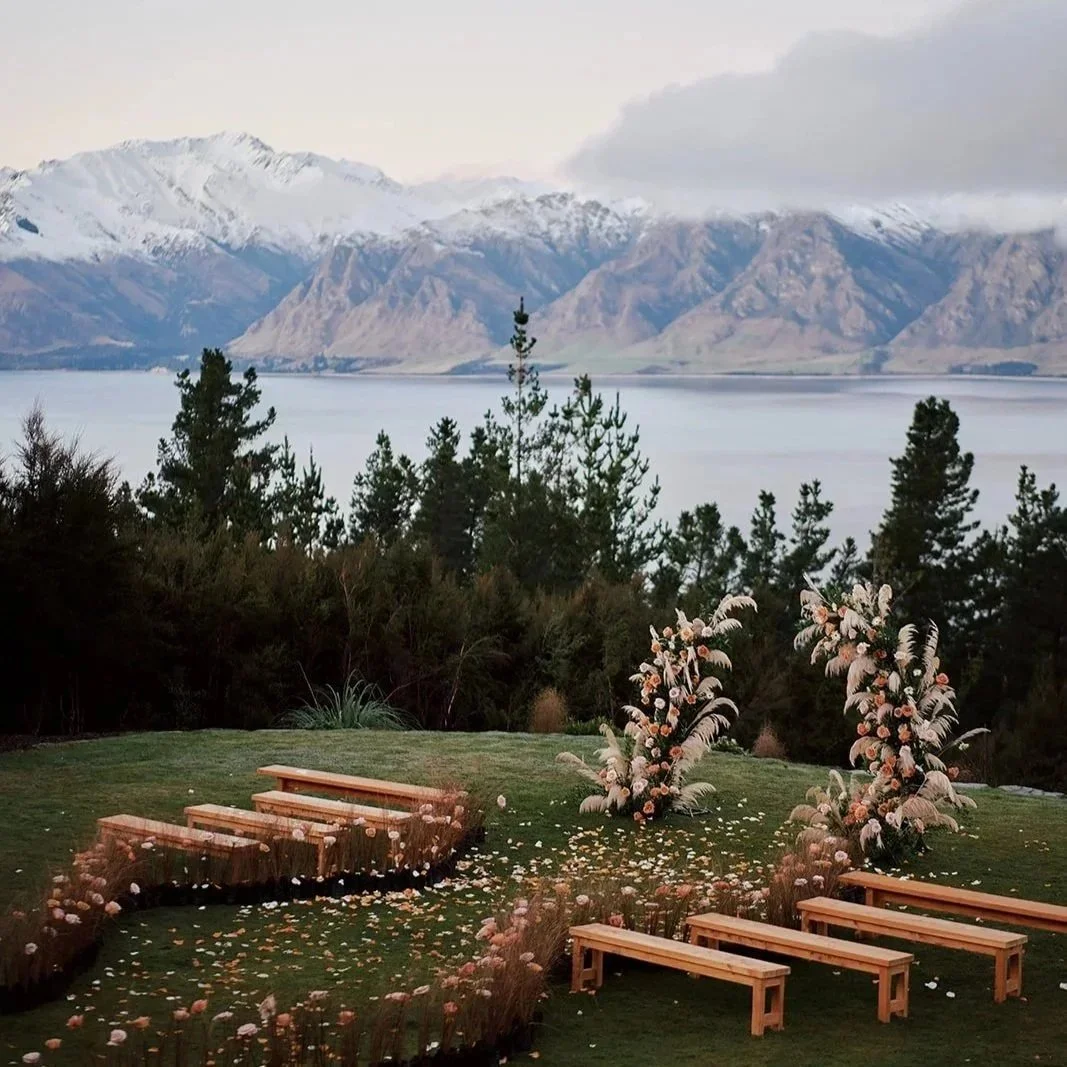 Lake Hawea View wedding ceremony with Southern Alps backdrop