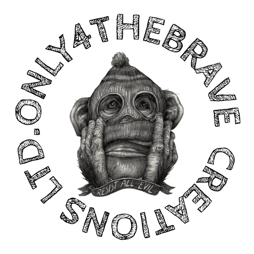 A black and white drawing of a monkey with large eyes, wearing a beanie hat, with its hands on its cheeks. A banner below reads "RESIST ALL EVIL."