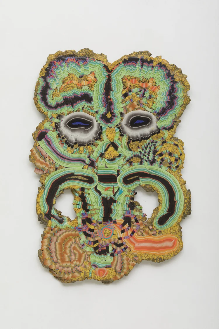 Kerstin Brätsch, Fossil Psychic for Christa (Stucco Marmo), 2018, plaster, pigments, glue, wax and oil on honeycomb, felt , 97 x 139 x 5 cm. Photo: Daniele Molajoli