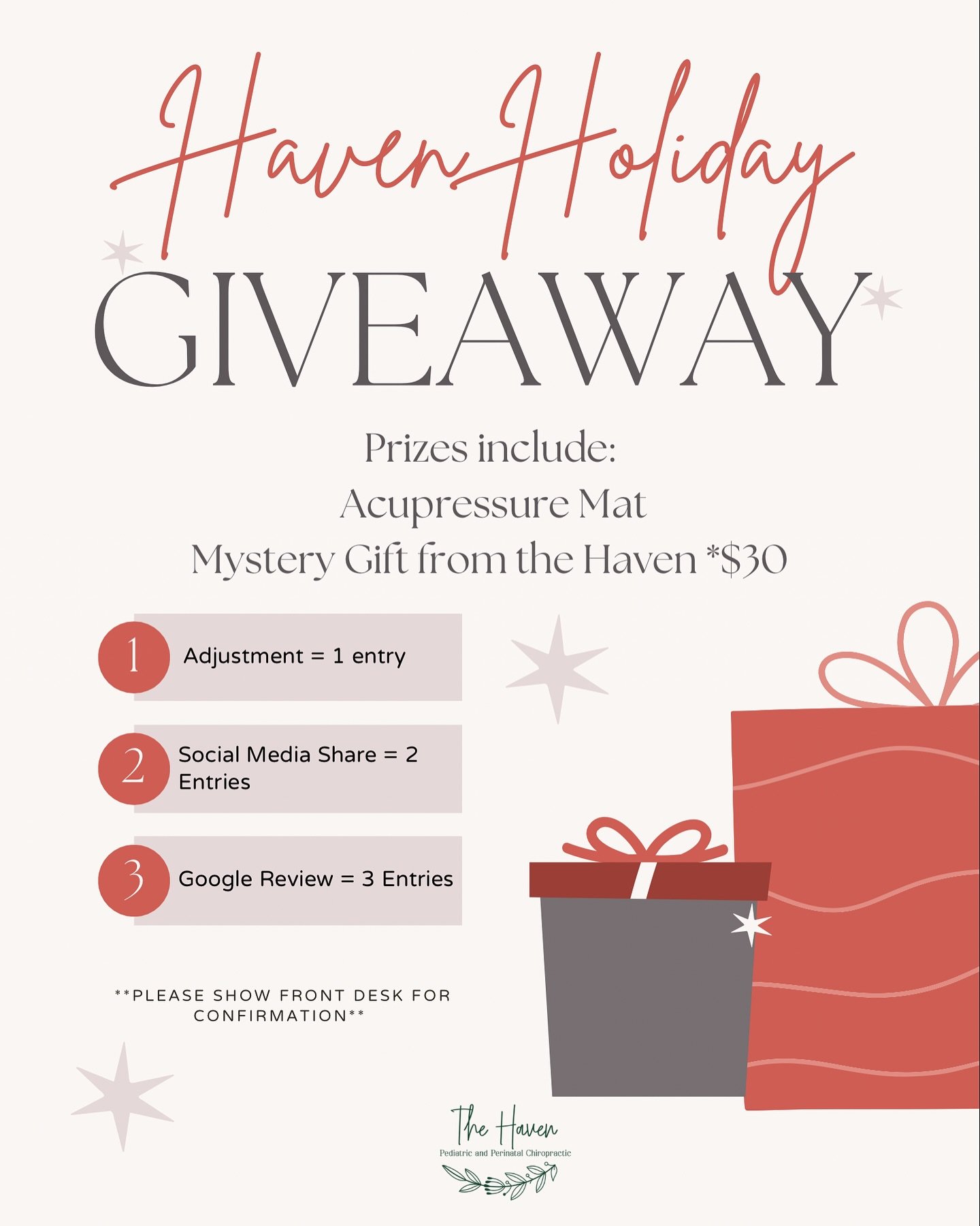 ✨ Haven Holiday Giveaway ✨

We&rsquo;re wrapping up the year with a little something to say thank you! This community means so much to us, and we&rsquo;re grateful for every family we get to care for.

If you would like to join the giveaway, share th