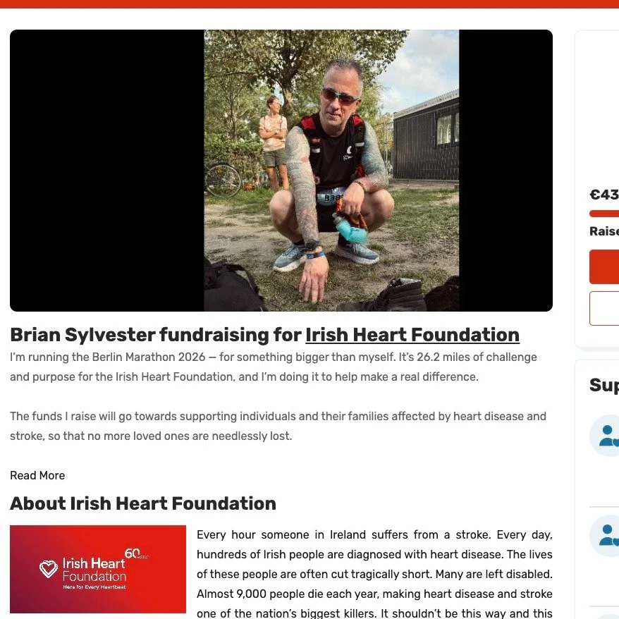 Berlin Marathon Fundraiser Update &mdash; Goal: &euro;750 by Saturday

Hello All,

A quick update as I continue preparing for my 4th Berlin Marathon this September in support of the Irish Heart Foundation.

So far, we&rsquo;ve raised &euro;430 toward