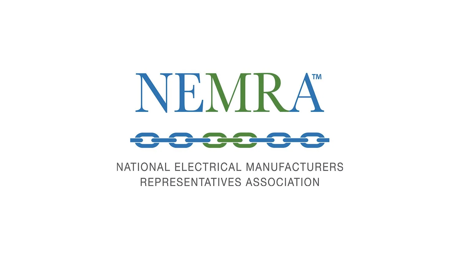 Logo of the National Electrical Manufacturers Representatives Association with the acronym NEMRA, featuring a green and blue chain link design and the full organization name underneath.