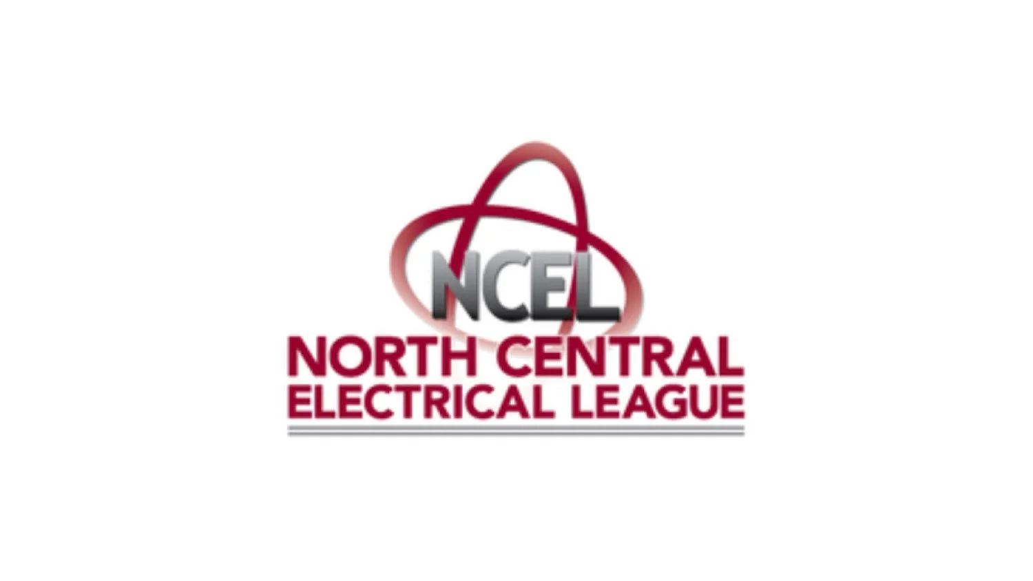 Logo of North Central Electrical League with a stylized red and gray atom symbol and text in gray and maroon. NCEL.
