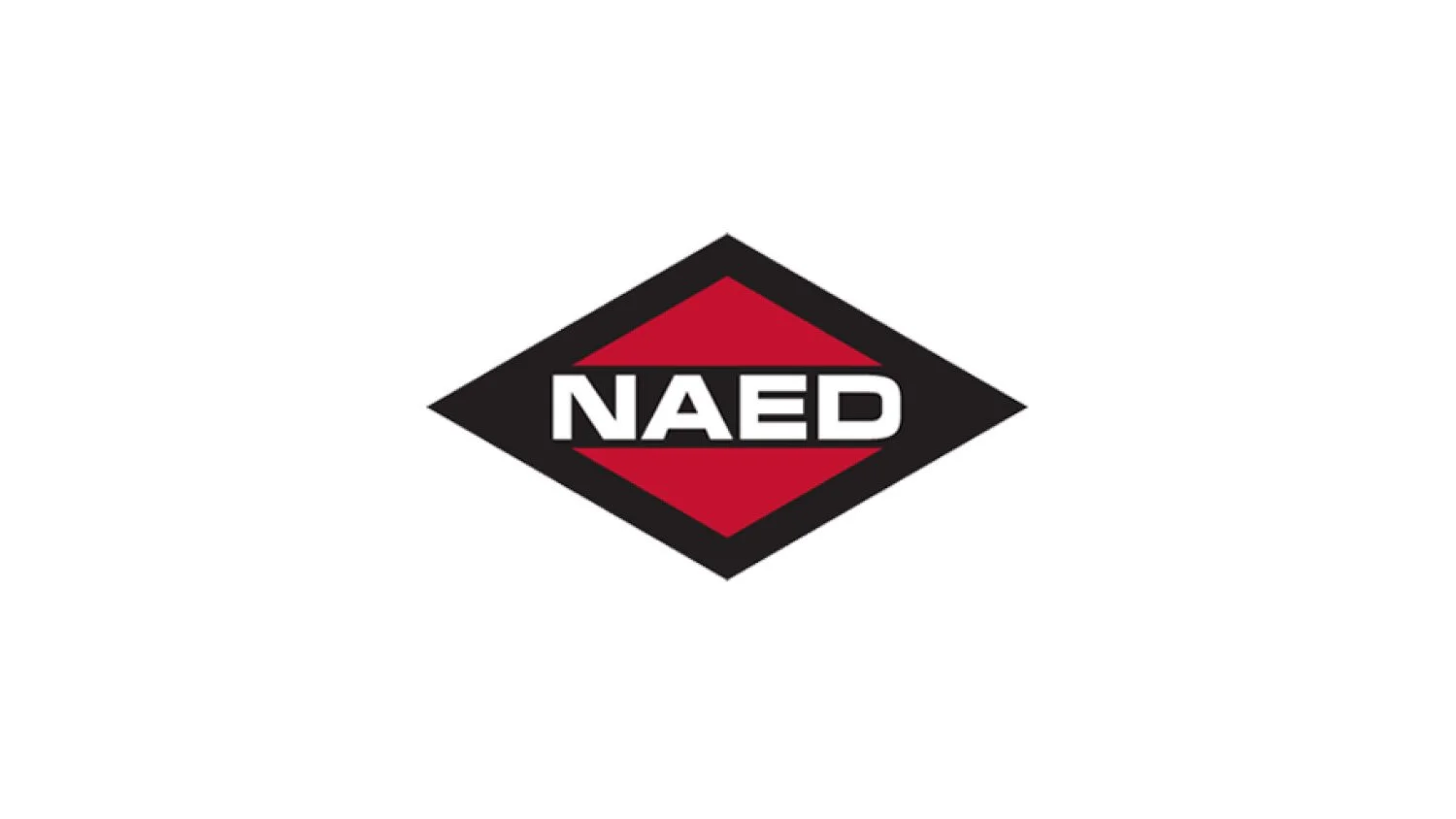 NAED logo with red diamond shape and black border, and the letters 'NAED' in white across the center. North American Electrical Distributors' acronym.