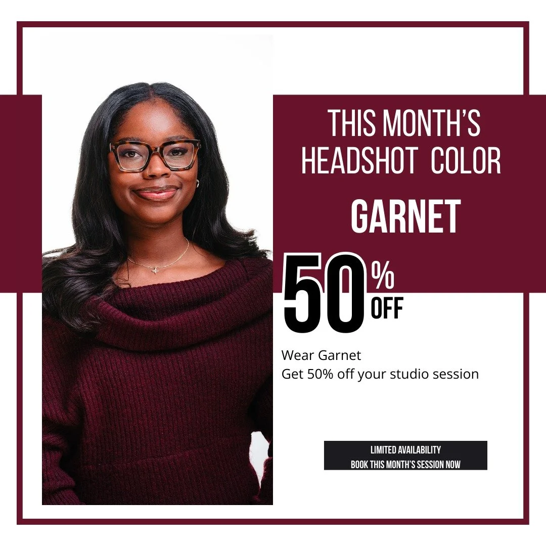 💎 January&rsquo;s Gemstone Headshot Color: GARNET 💎
Bold. Confident. Powerful.

Book a studio headshot session this month wearing deep red or burgundy and receive 50% off your session fee.