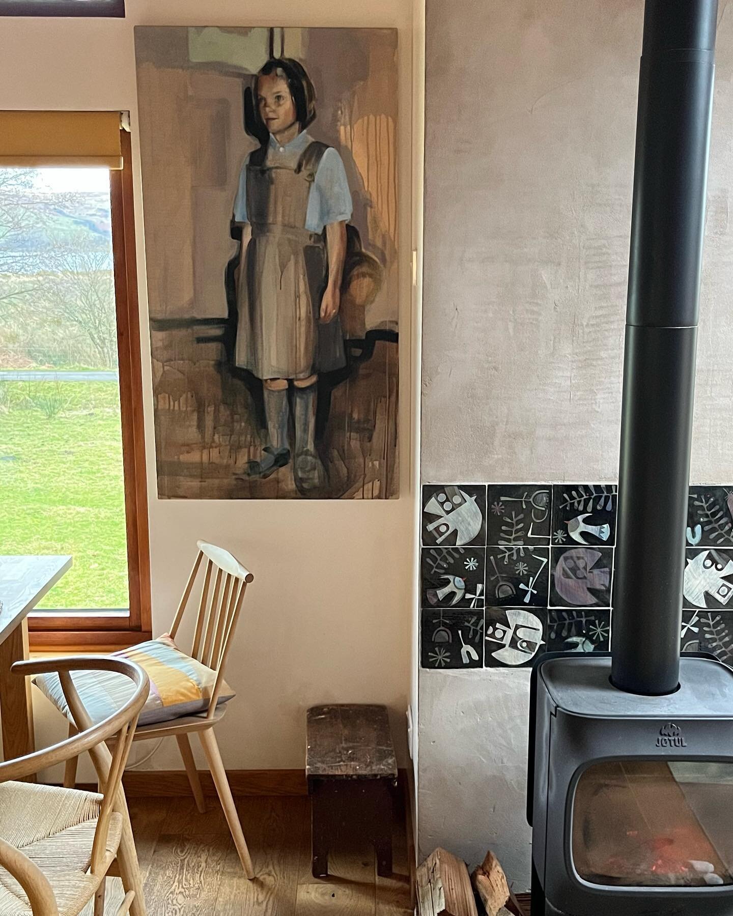 A portrait of our daughter Eve, by Gregor. I love it. 

#portrait 
#interior
#woodburner 
#home
#midcenturymodern