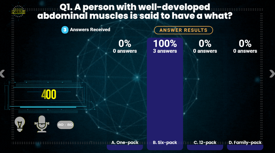Visual of a sample question from the Who Wants to be an Office Millionaire game.